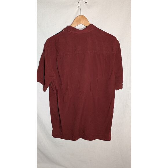 Axist Mens 100% Silk Bowling Shirt Sz Medium Red Striped Short Sleeve Collared - Picture 4 of 7